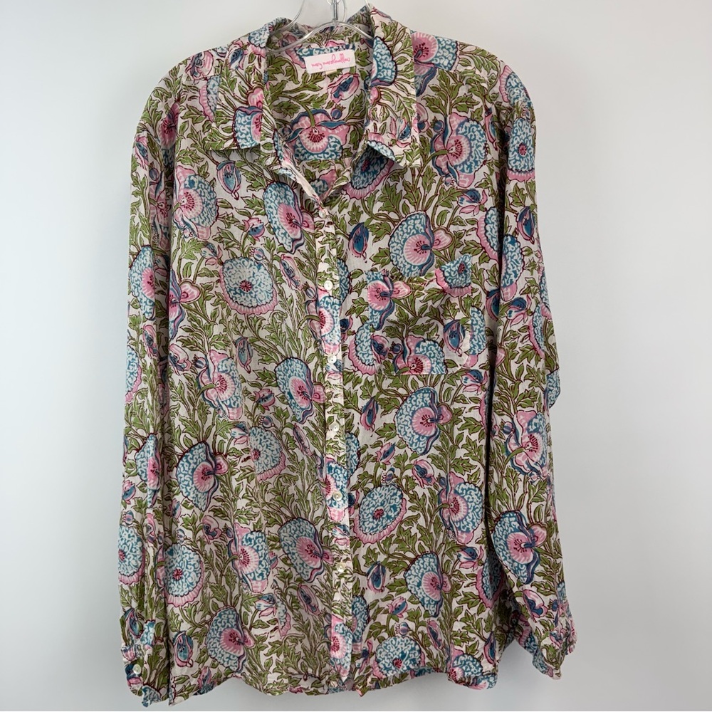 Mary Marshmallow Women's Floral Button Up Collared Top Size XXL